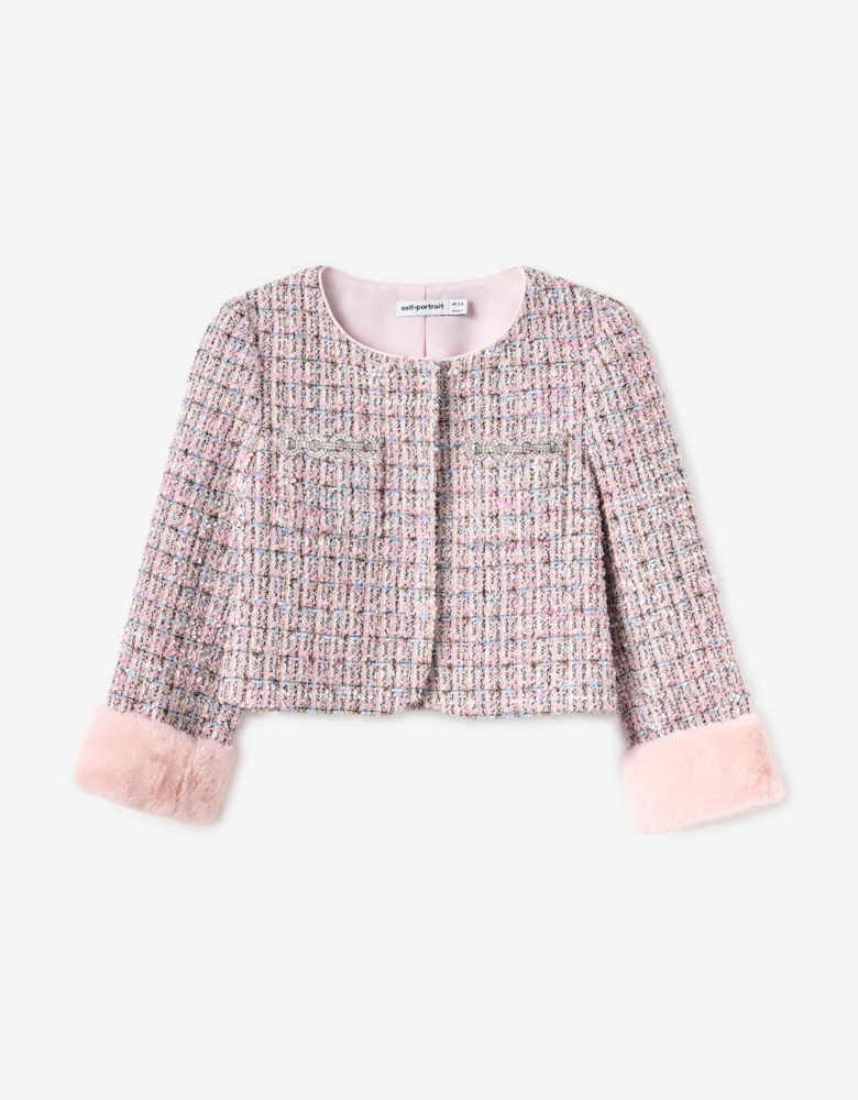 Girls Boucle Fur Jacket in Pink