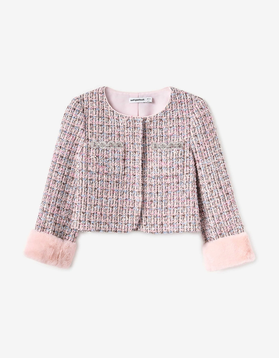 Self Portrait Girls Boucle Fur Jacket in Pink - Size: 4 years/5 years