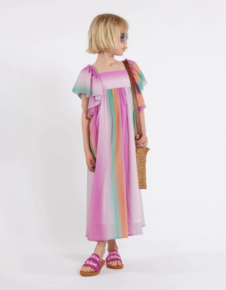 Girls Crepe Rainbow Dress in Multicolour