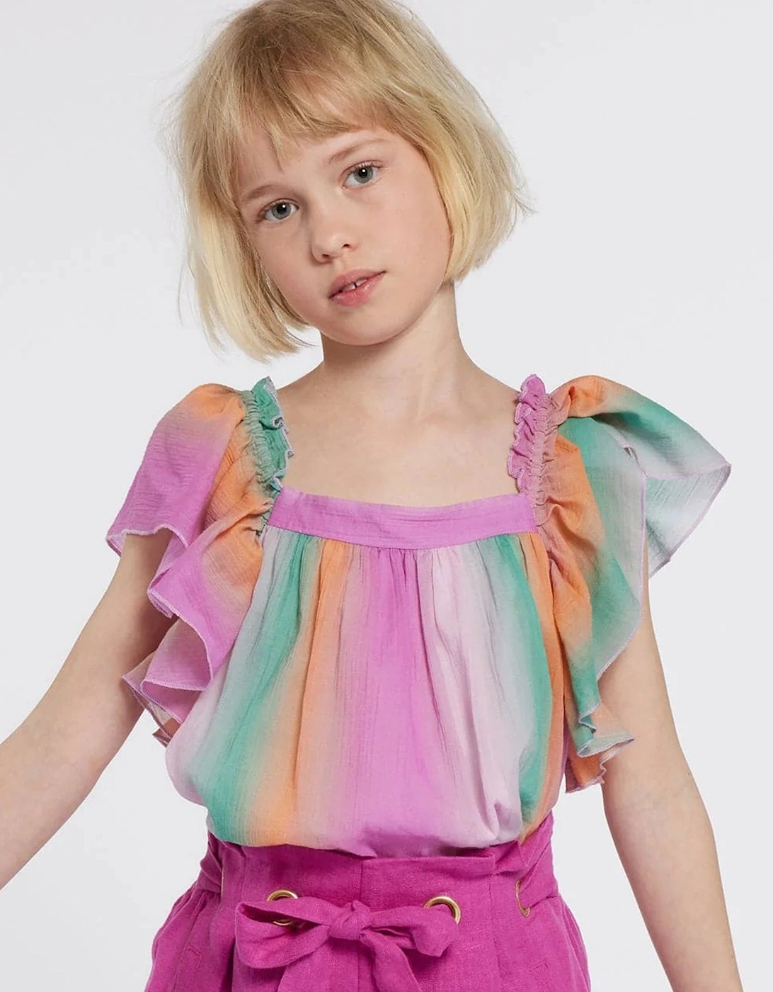 Girls Rainbow Ruffle Blouse in Multicolour, 6 of 5