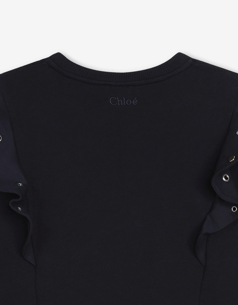 Girls Ruffle Sweatshirt in Navy