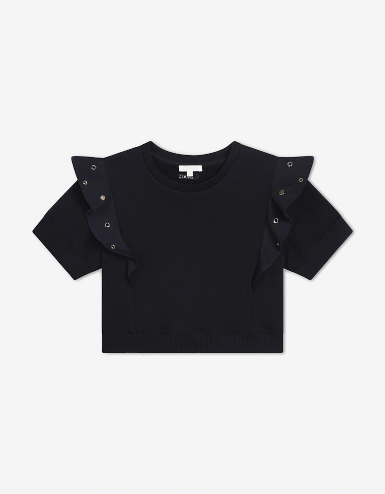 Girls Ruffle Sweatshirt in Navy