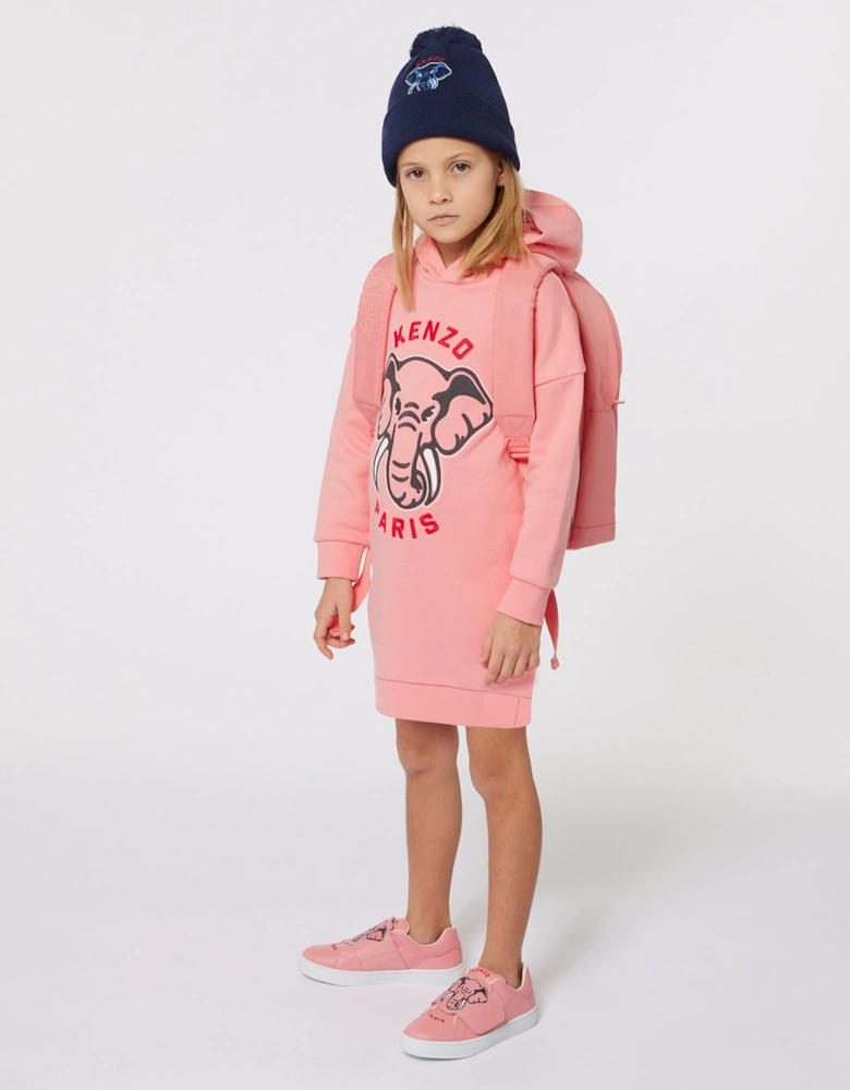 Girls Elephant Hooded Sweater Dress in Pink
