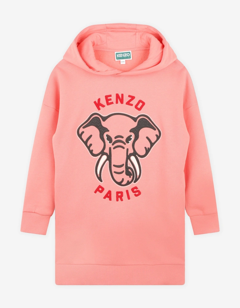 Girls Elephant Hooded Sweater Dress in Pink