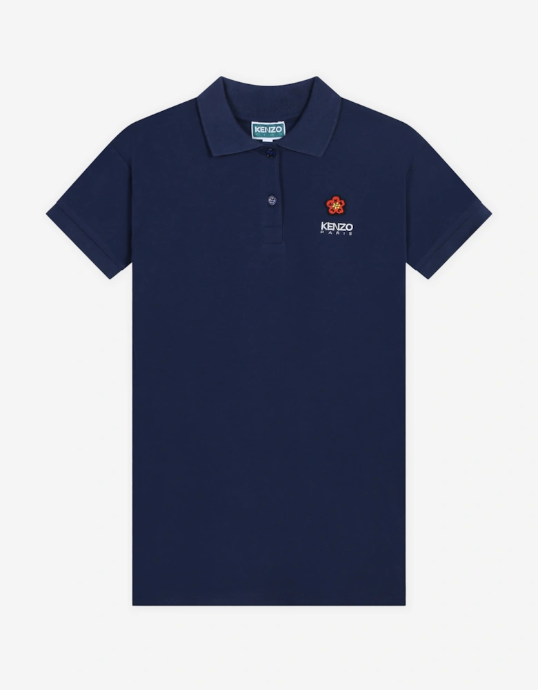 Girls Boke Flower Polo Dress in Navy