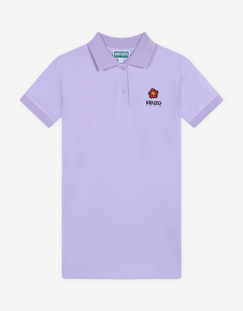 Girls Boke Flower Polo Dress in Purple
