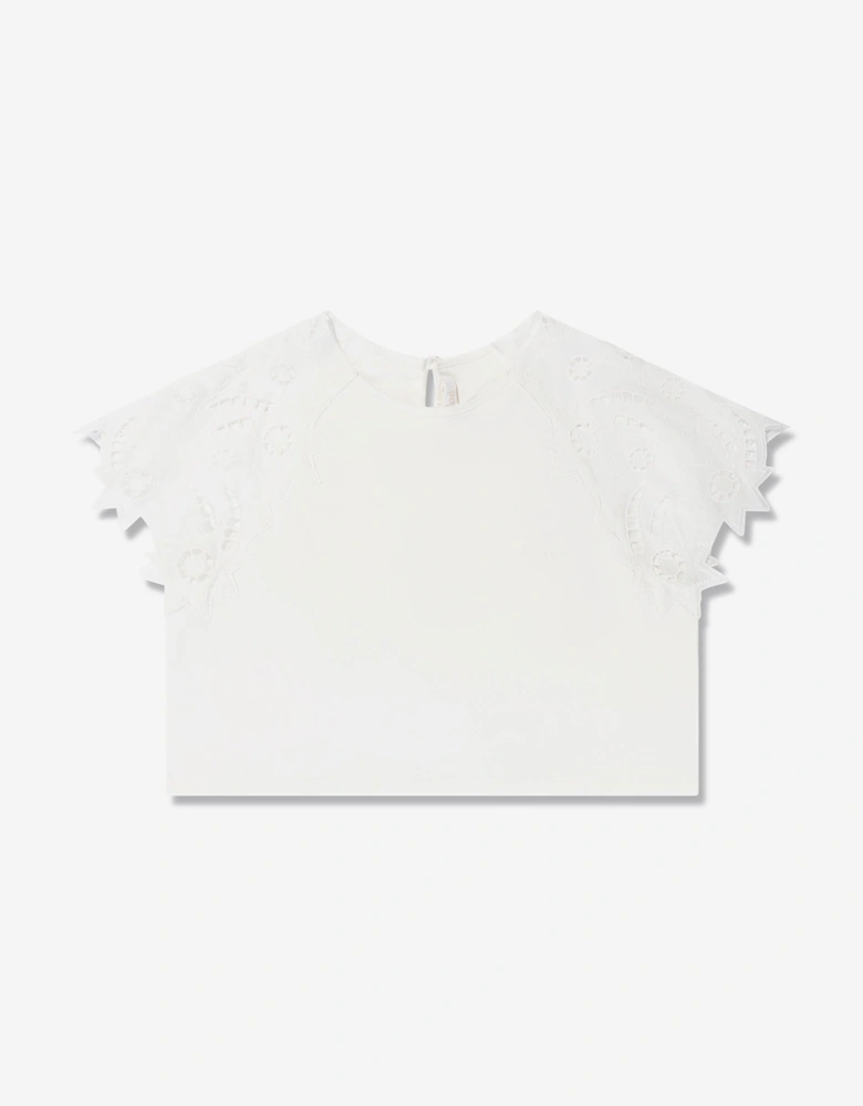 Girls Lace Sleeve T-Shirt in White
