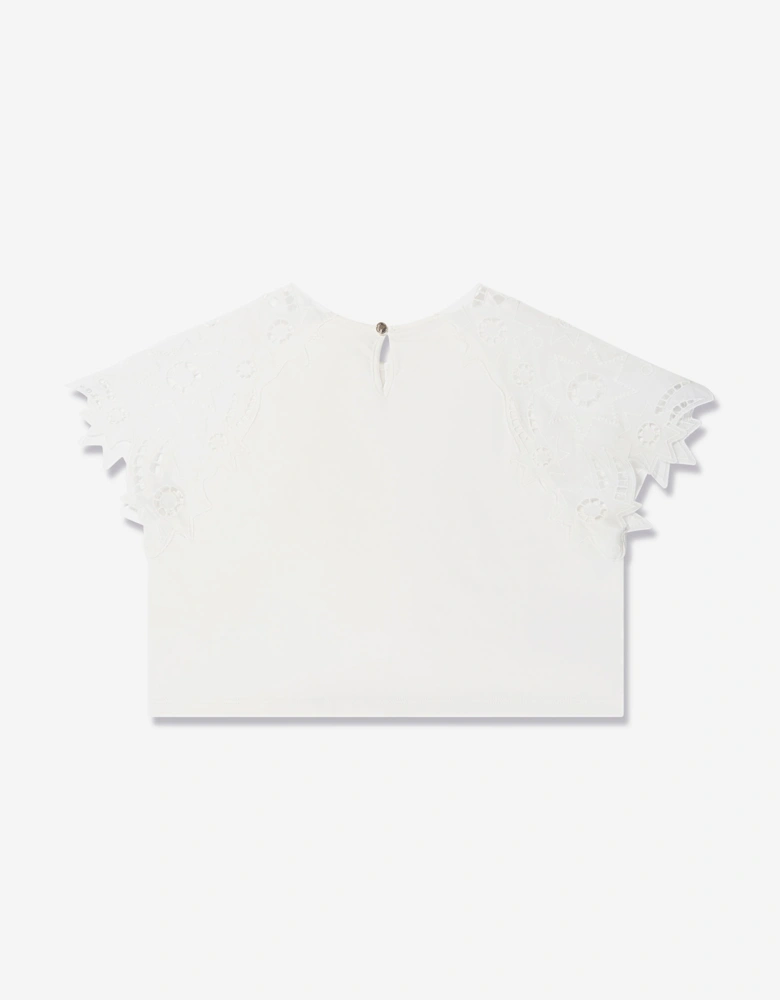 Girls Lace Sleeve T-Shirt in White