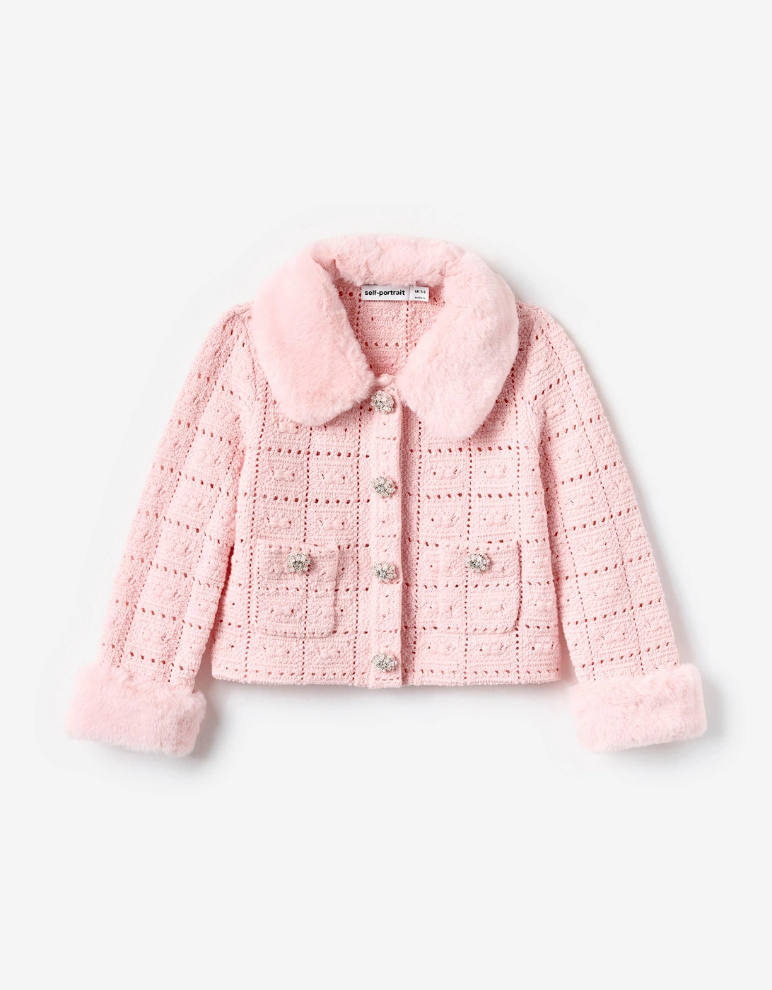 Girls Textured Knit Fur Cardigan in Pink, 5 of 4