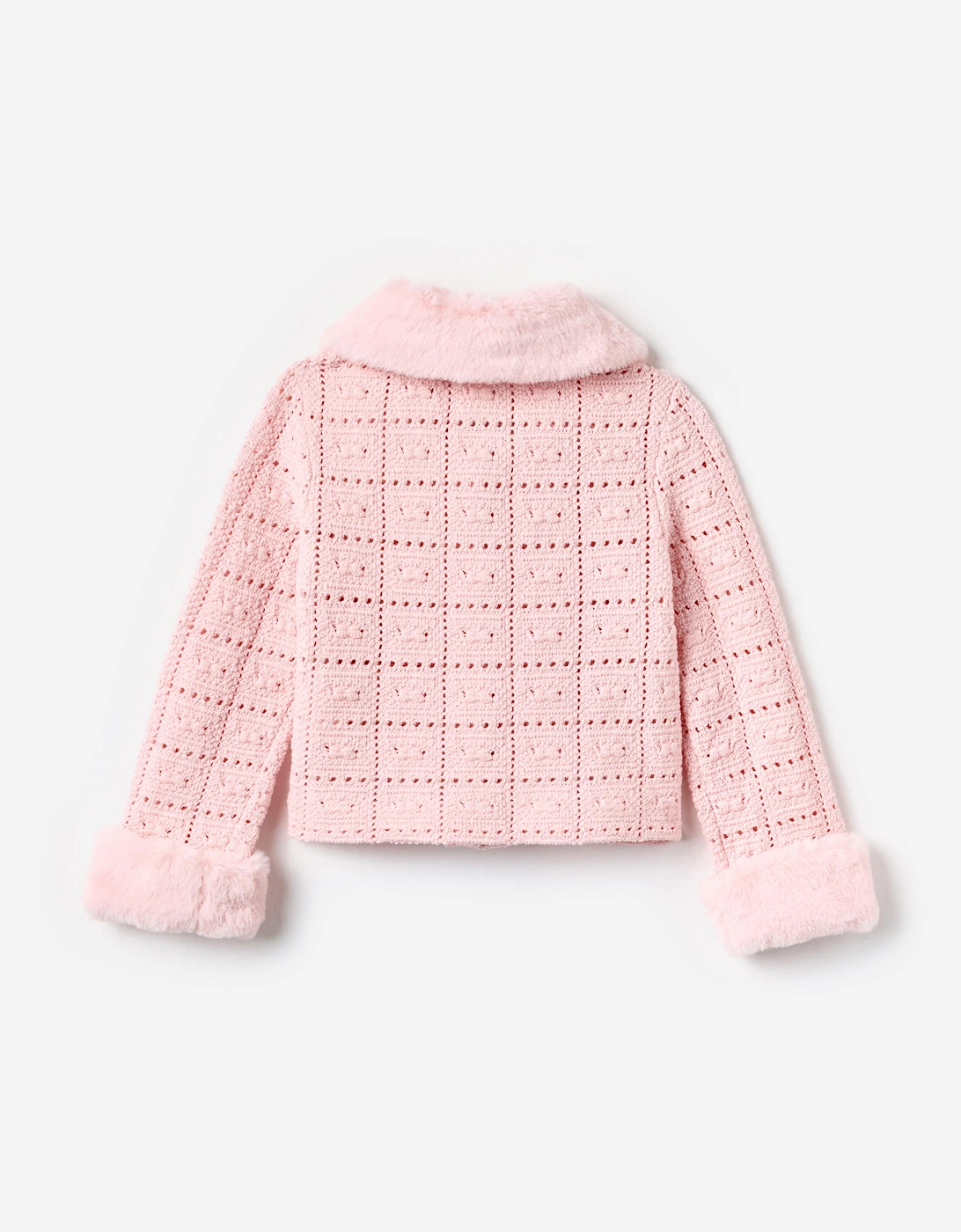 Girls Textured Knit Fur Cardigan in Pink