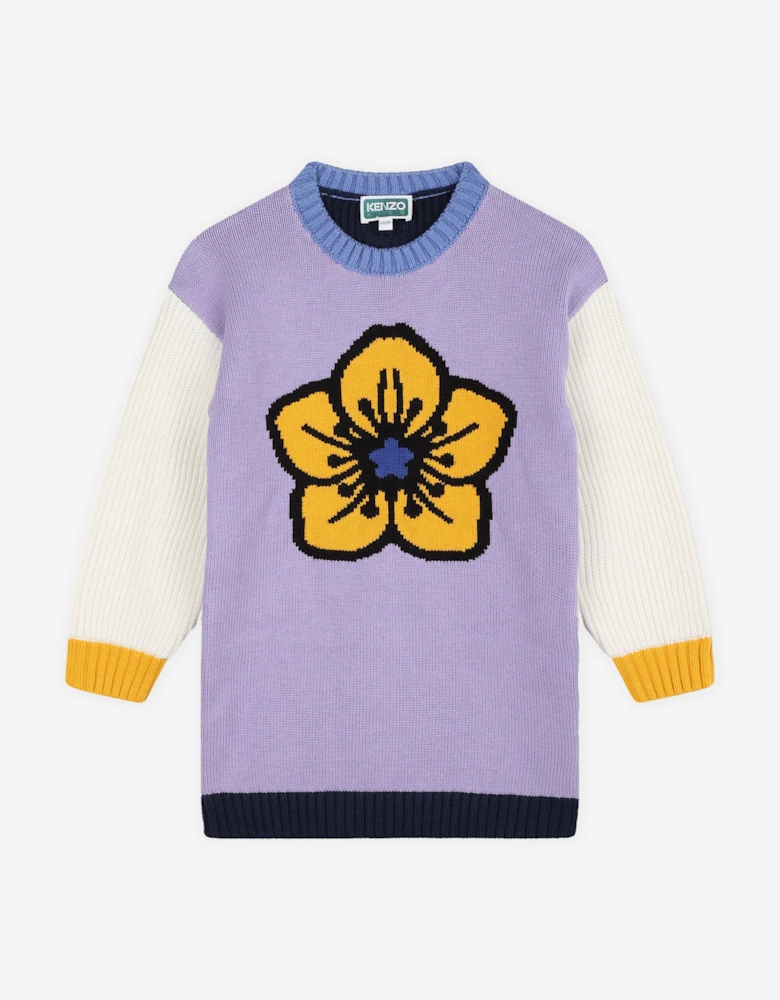 Girls Knitted Flower Dress in Purple
