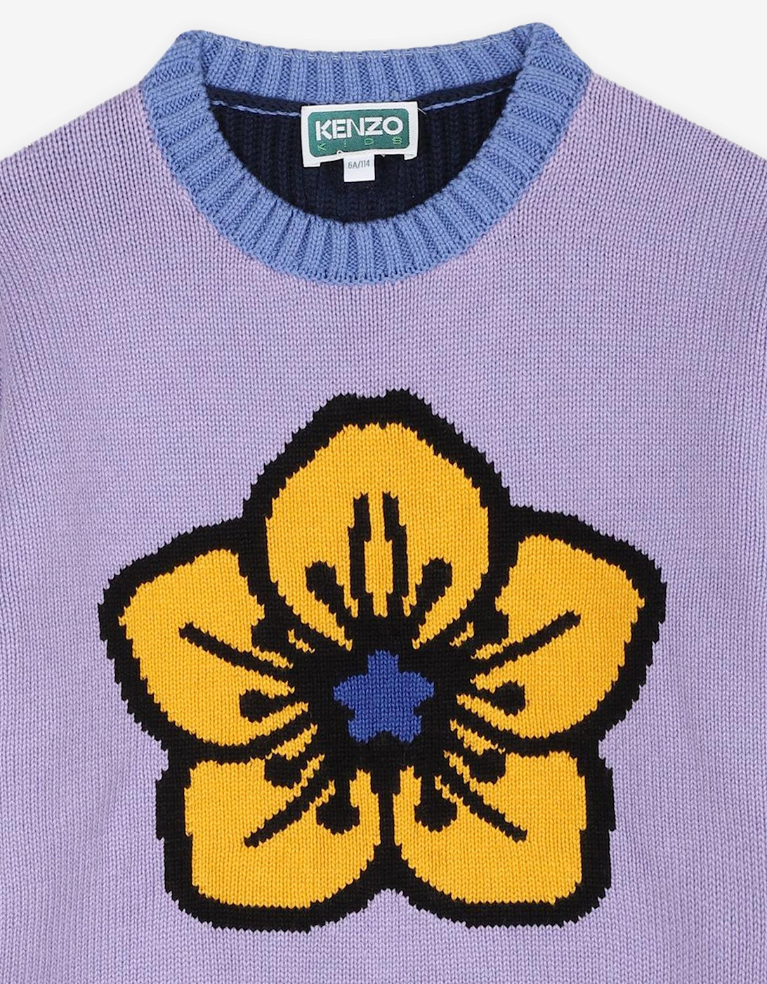Girls Knitted Flower Dress in Purple