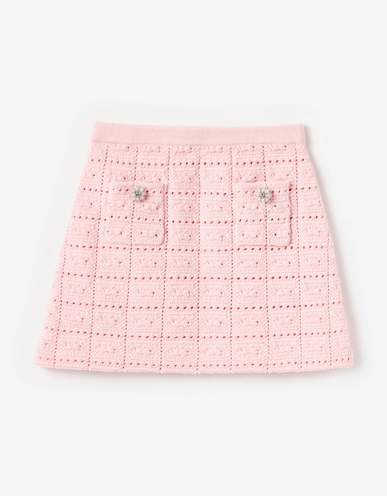 Girls Textured Knit Skirt in Pink
