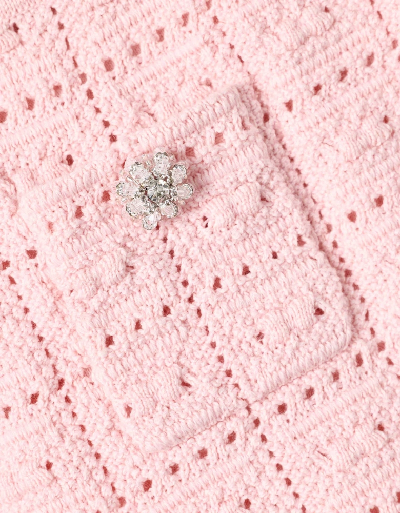 Girls Textured Knit Skirt in Pink
