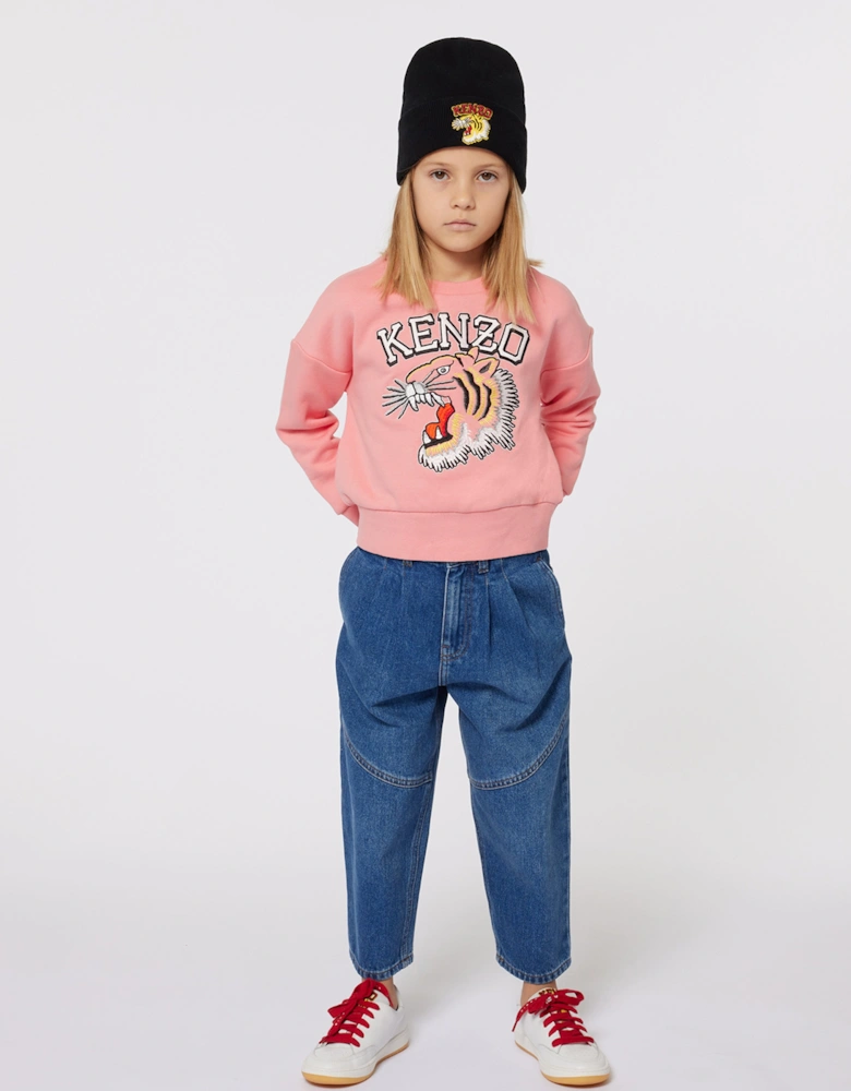 Girls Tiger Logo Sweatshirt in Pink