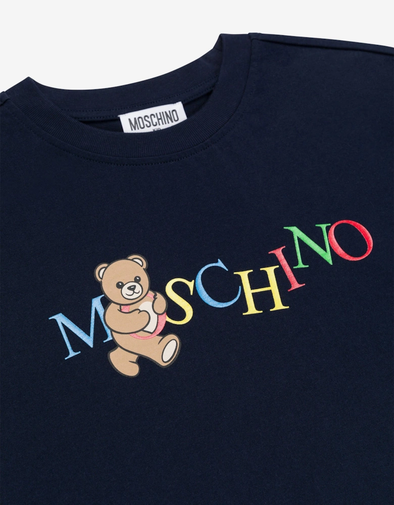 Girls Teddy Bear Logo Dress in Navy
