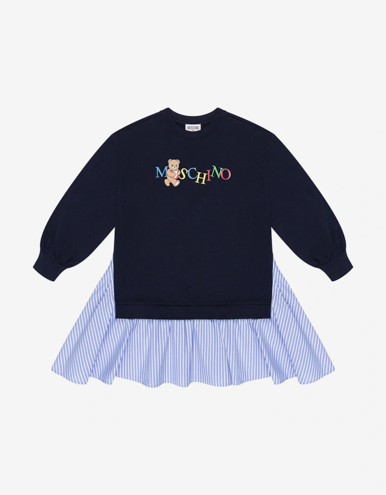Girls Teddy Bear Logo Dress in Navy