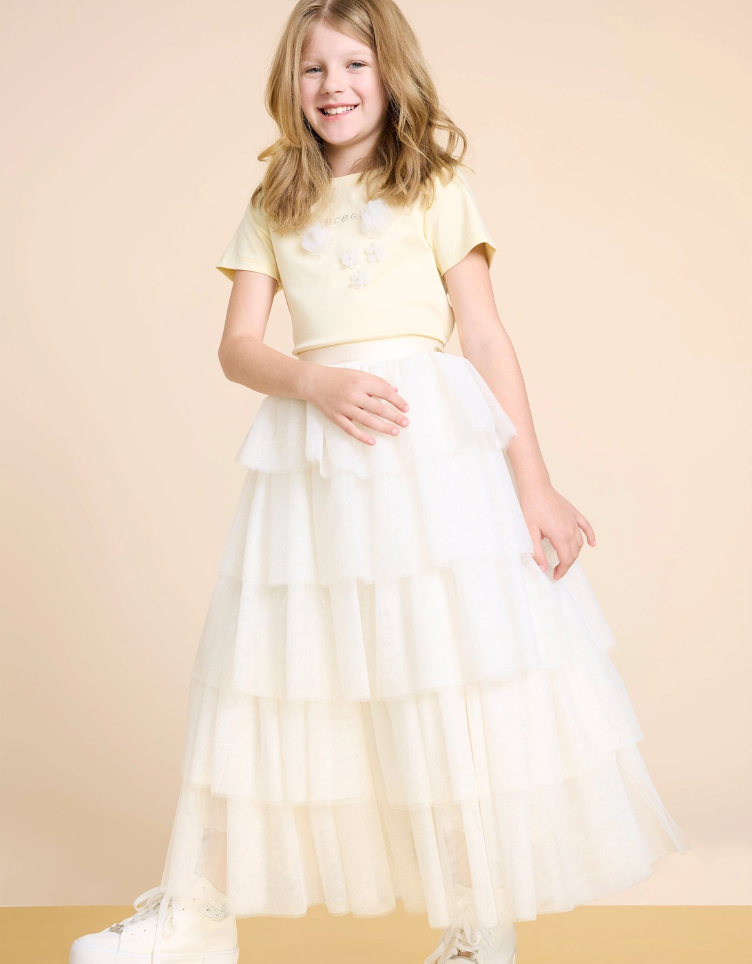 BCBG Girls Glitter Tulle Skirt in Ivory