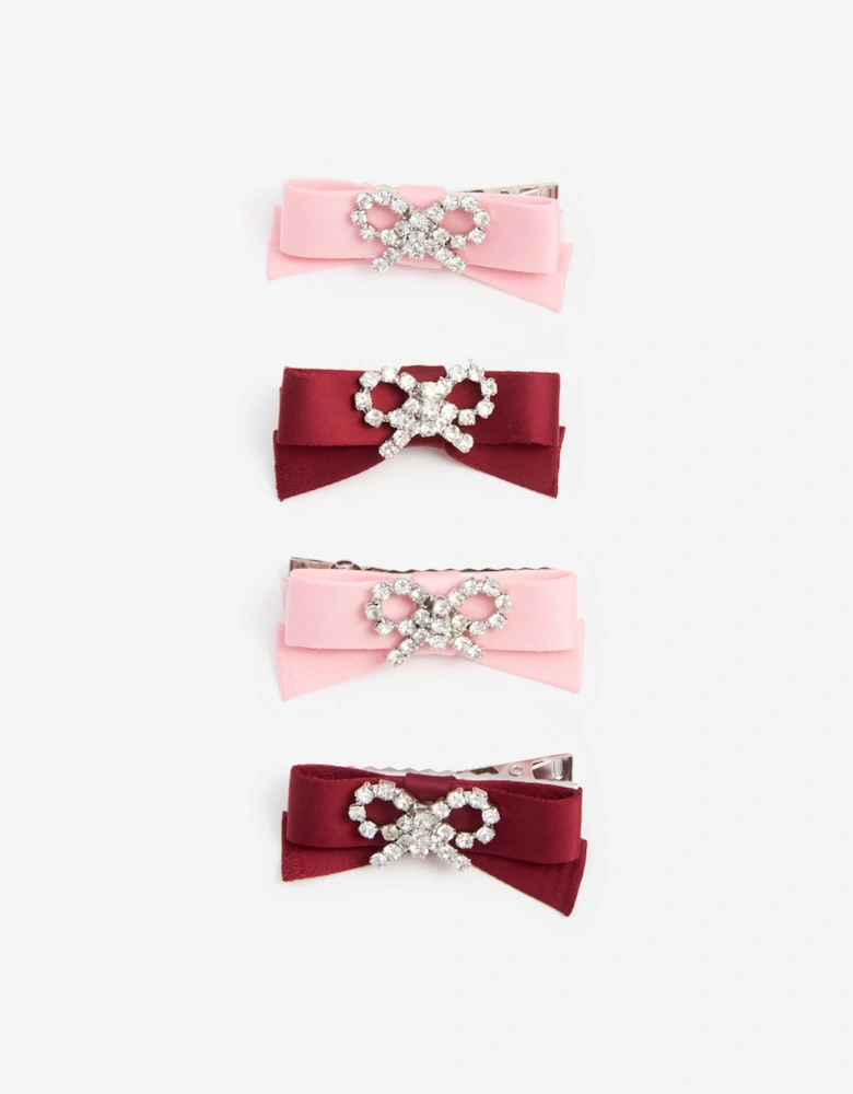 Girls Satin Bow Hairclips in Pink