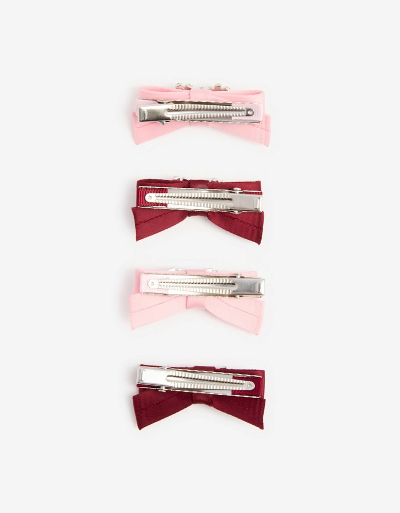 Girls Satin Bow Hairclips in Pink