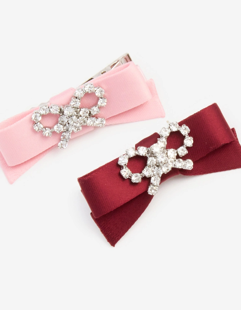 Girls Satin Bow Hairclips in Pink