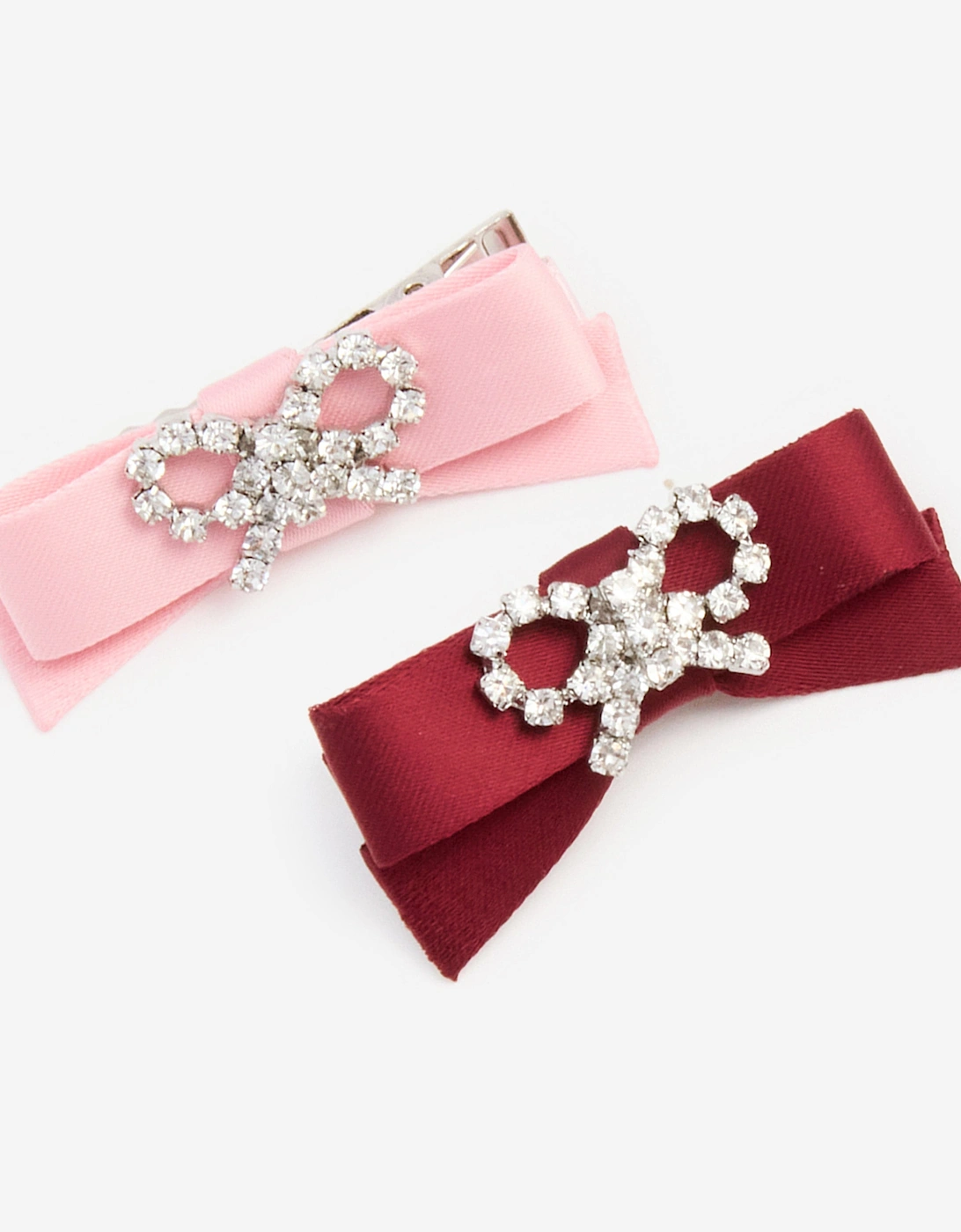 Girls Satin Bow Hairclips in Pink