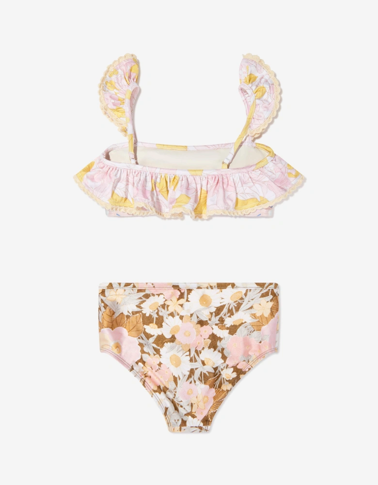 Girls Pop Trim Frill Bandeau Bikini in Multicolour