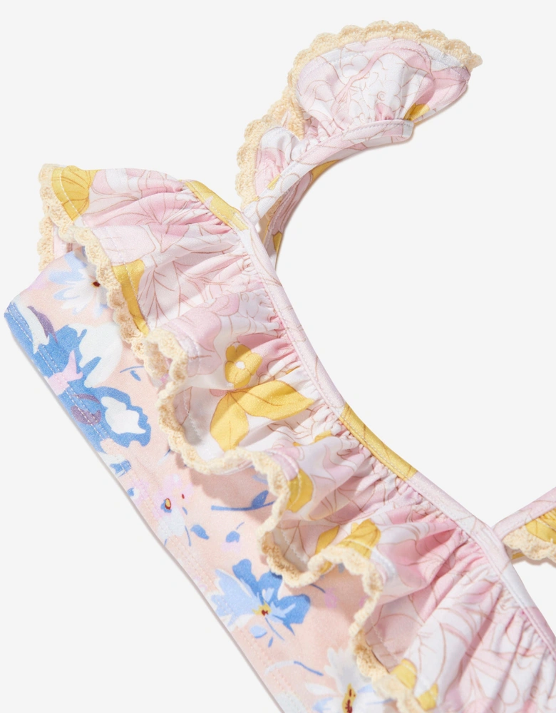 Girls Pop Trim Frill Bandeau Bikini in Multicolour