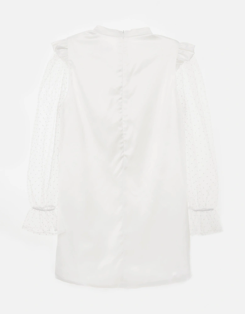 BCBG Girls Flocked Spot Sleeve Dress in White