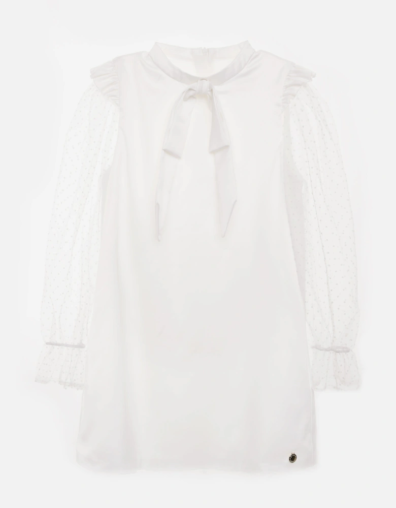BCBG Girls Flocked Spot Sleeve Dress in White