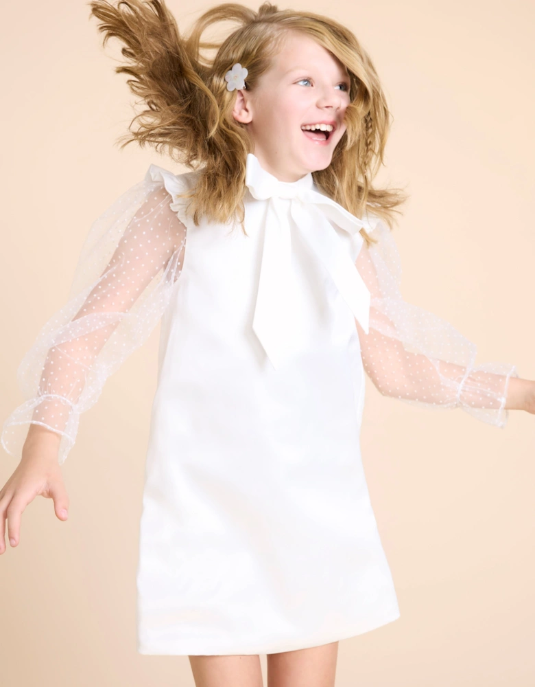 BCBG Girls Flocked Spot Sleeve Dress in White