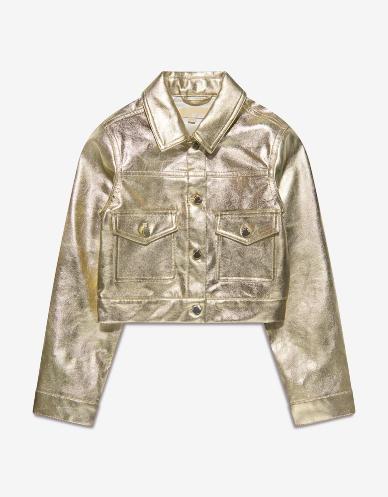 Girls Metallic Crackle Effect Jacket in Gold