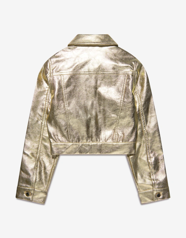 Girls Metallic Crackle Effect Jacket in Gold