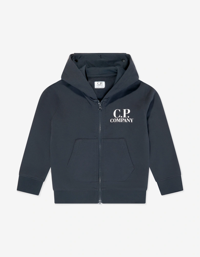 C.P. Company Boys Goggle Hooded Zip Up Top in Navy