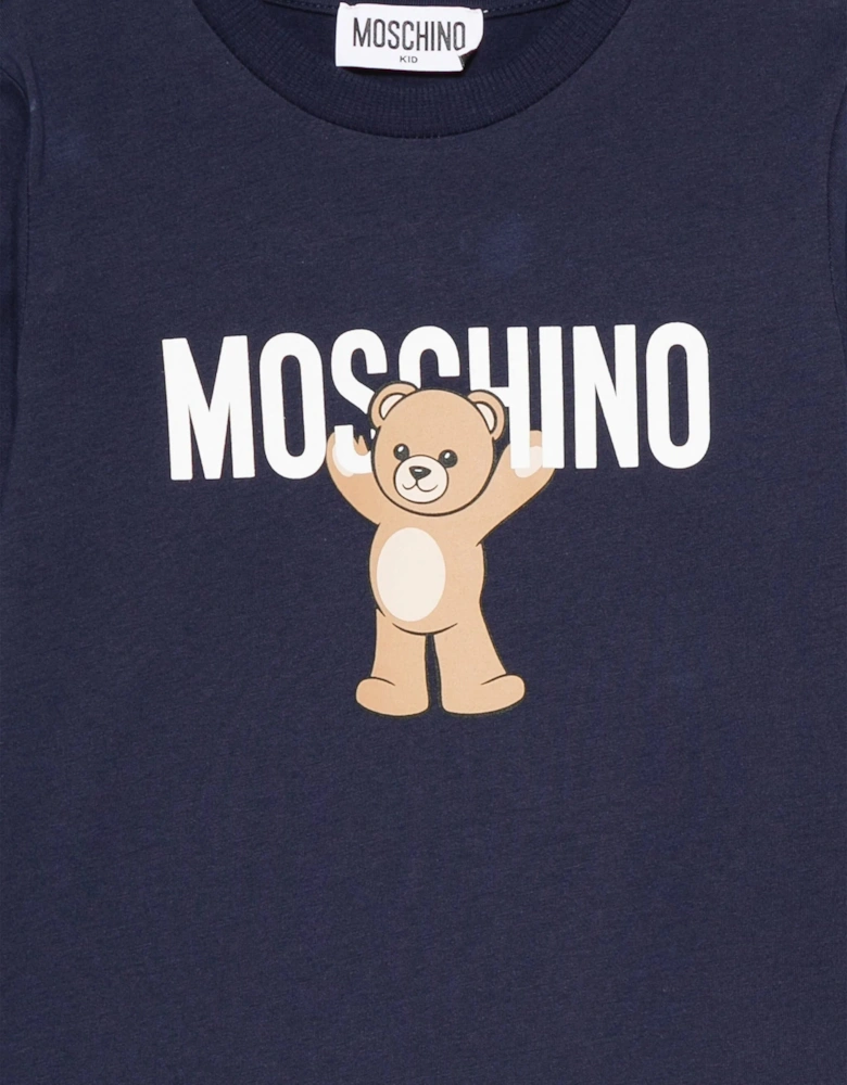 Kids Long Sleeve Teddy Logo T-Shirt in Navy