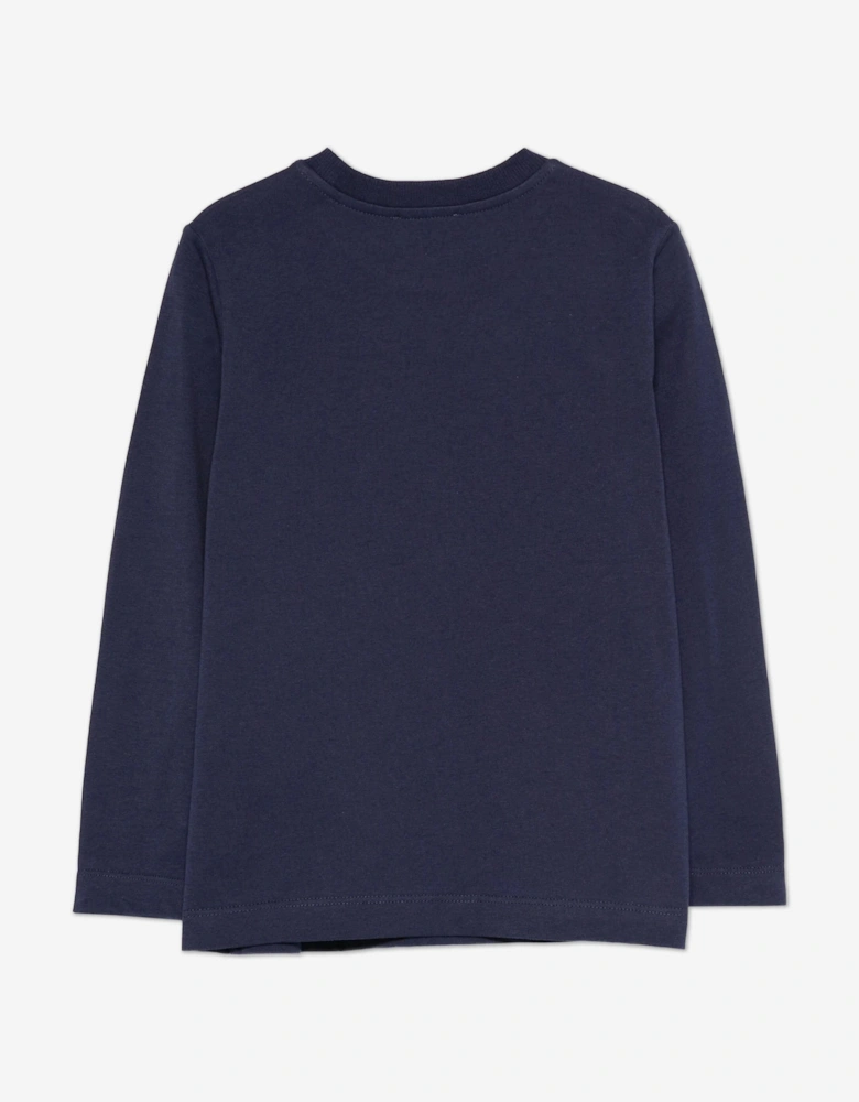 Kids Long Sleeve Teddy Logo T-Shirt in Navy