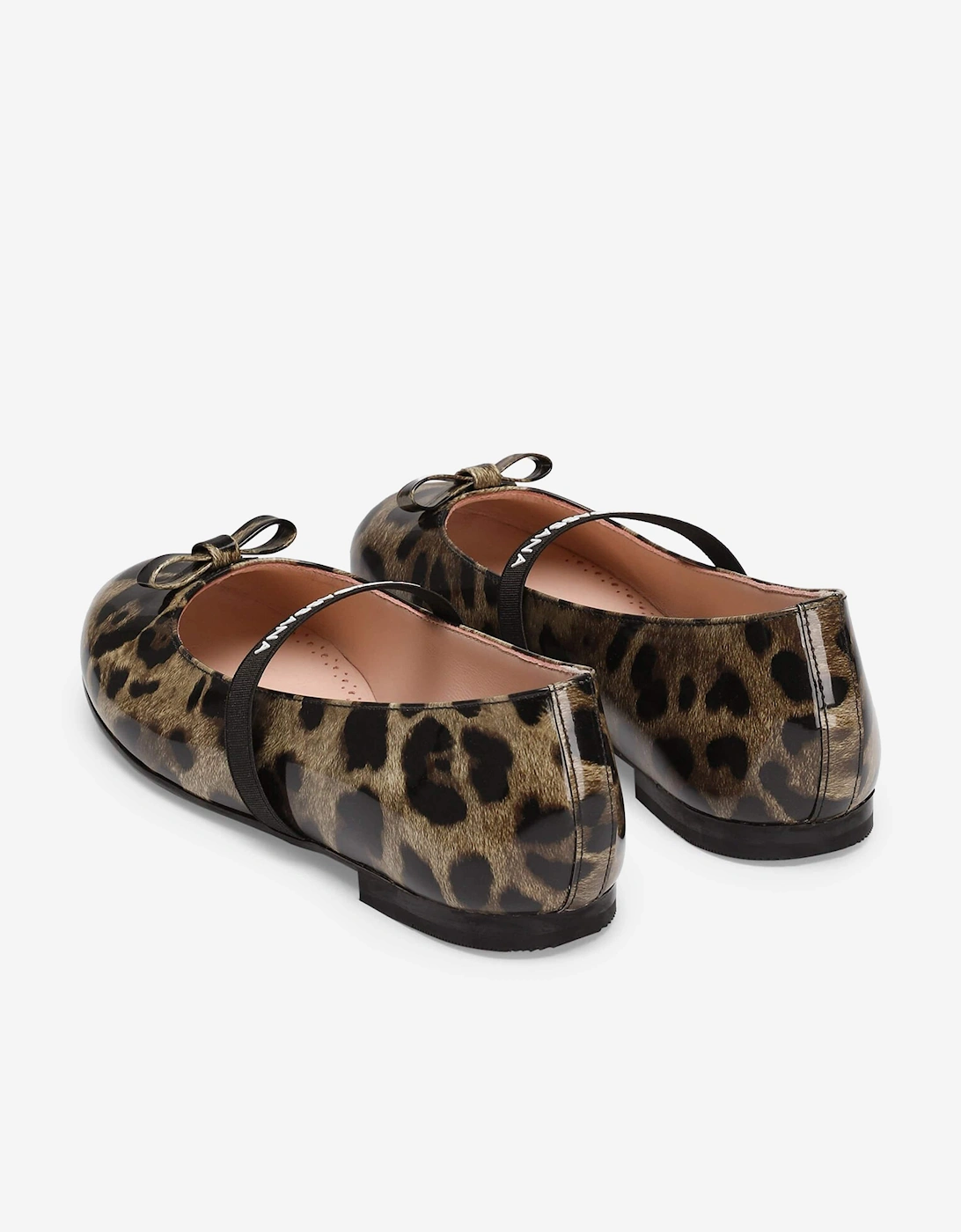 Girls Patent Leather Leopard Ballerinas in Brown