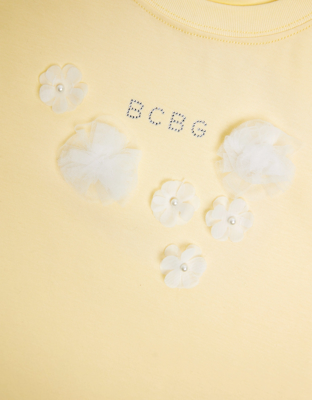 BCBG Girls Diamante Logo 3D Flowers T-Shirt in Yellow