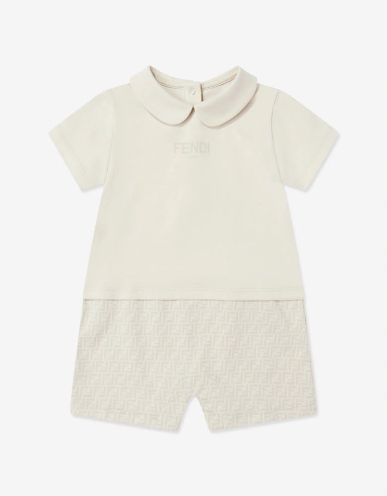 Baby Logo Romper in Beige