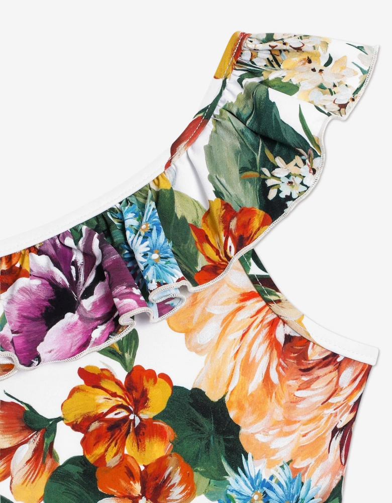 Girls Floral Print Swimsuit in White