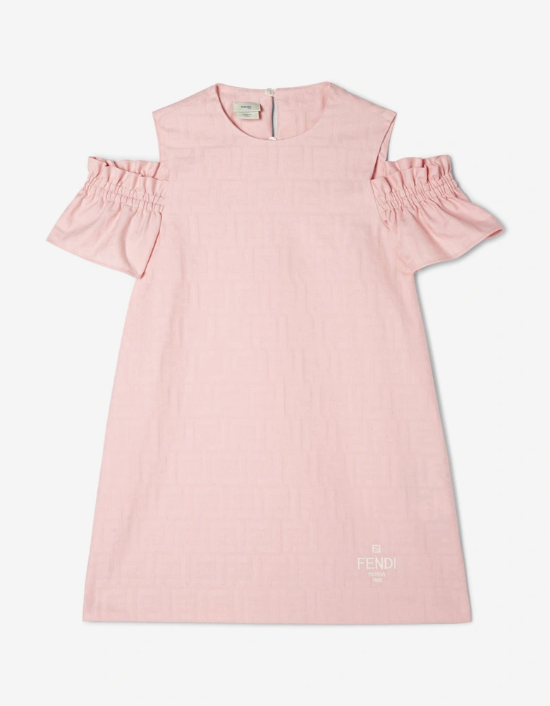 Girls FF Cotton Jacquard Dress in Pink