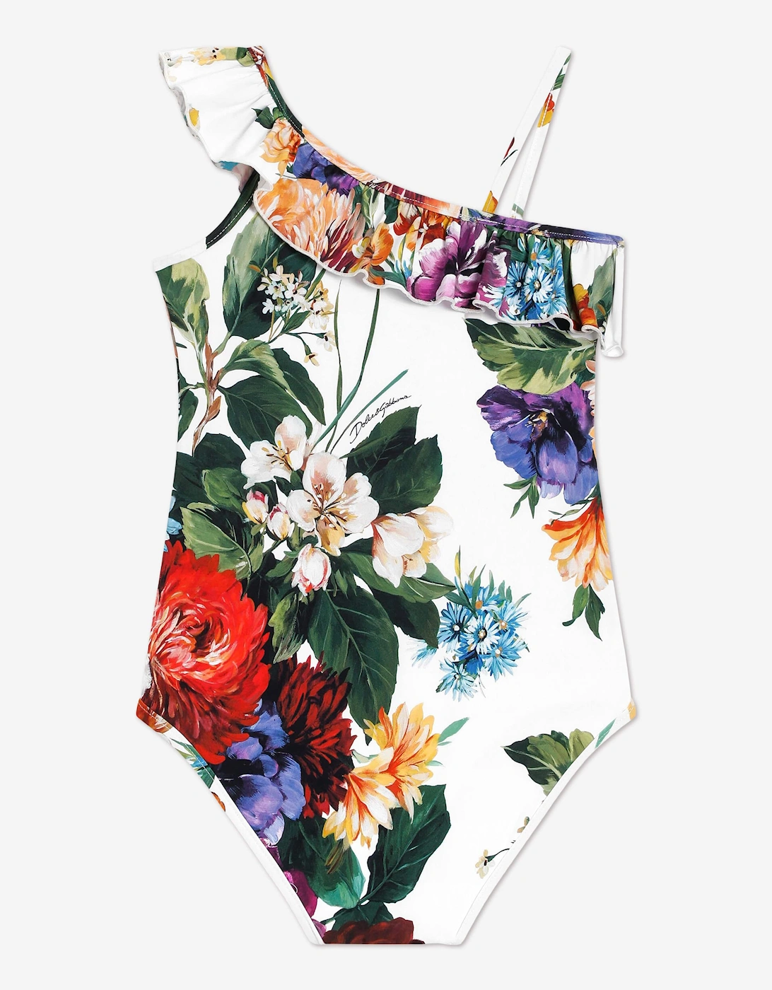 Girls Floral Print Swimsuit in White