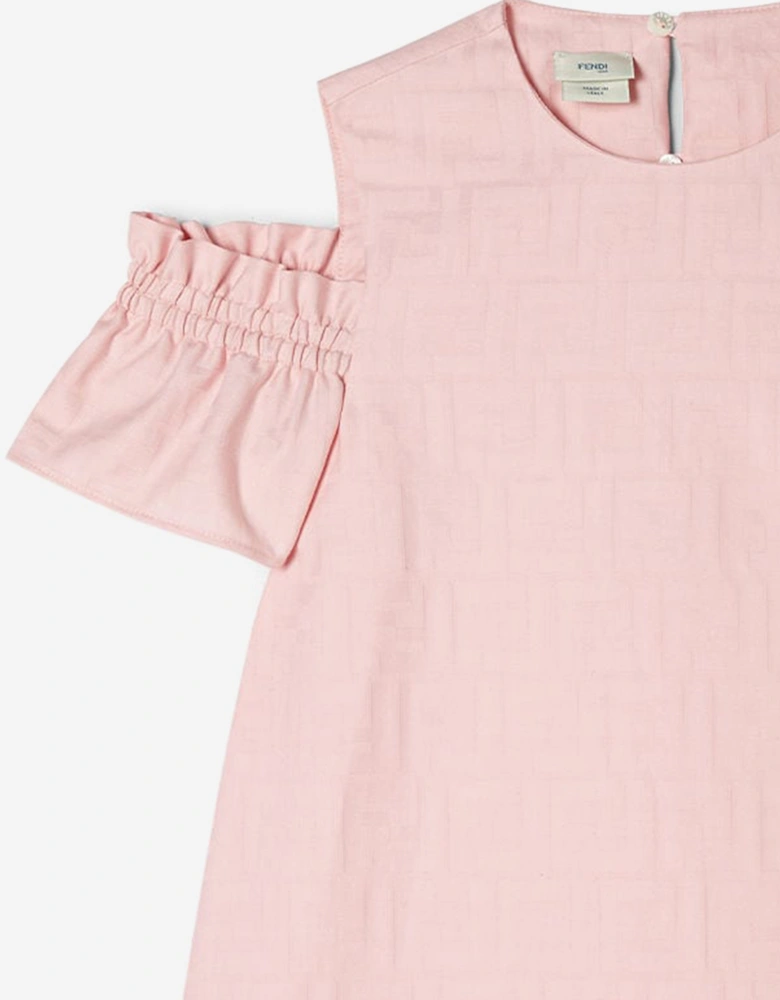 Girls FF Cotton Jacquard Dress in Pink