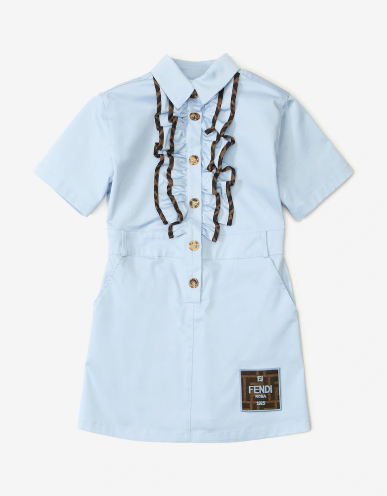 Girls Ruffle Shirt Dress in Blue