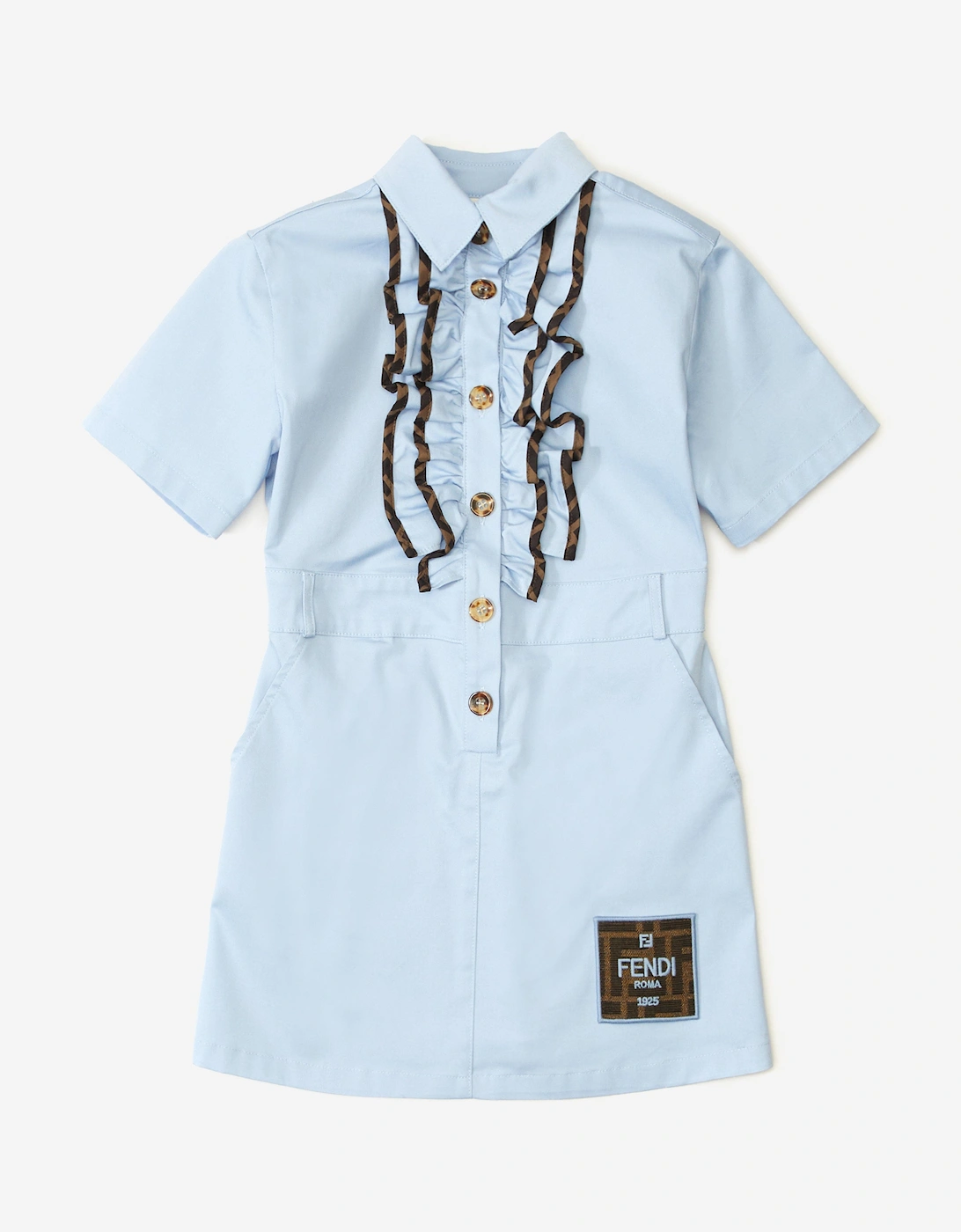 Fendi Girls Blue Ruffle Shirt Dress In - : 5 Years Size 5 Yrs Kids