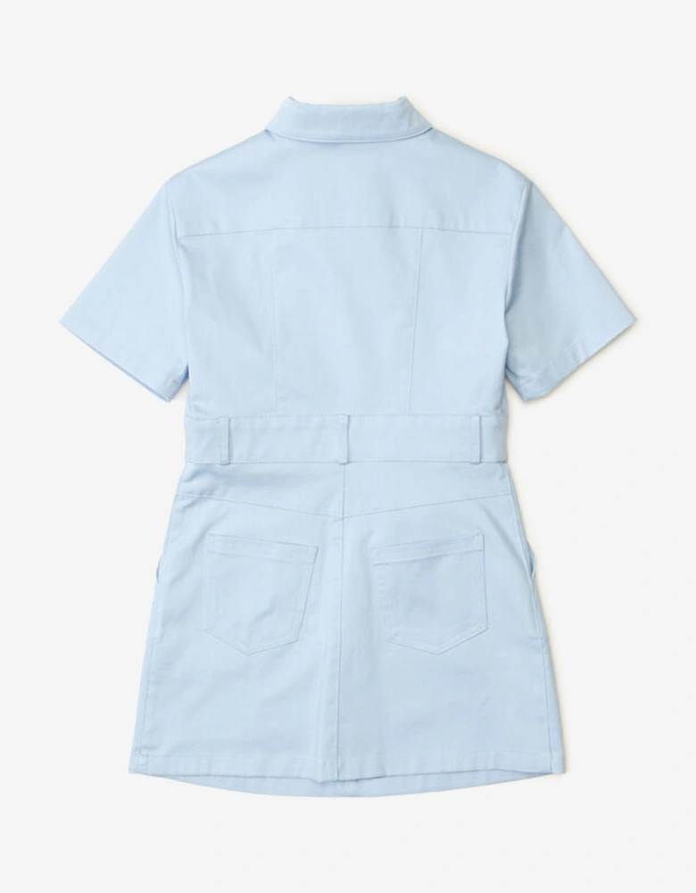 Girls Ruffle Shirt Dress in Blue