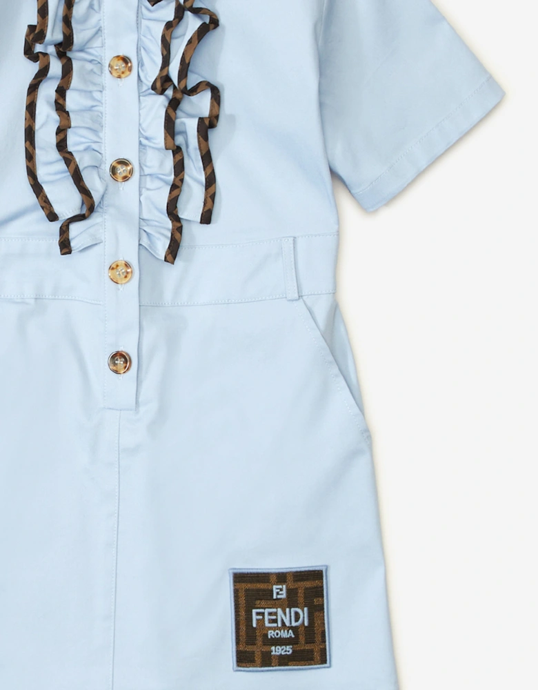 Girls Ruffle Shirt Dress in Blue