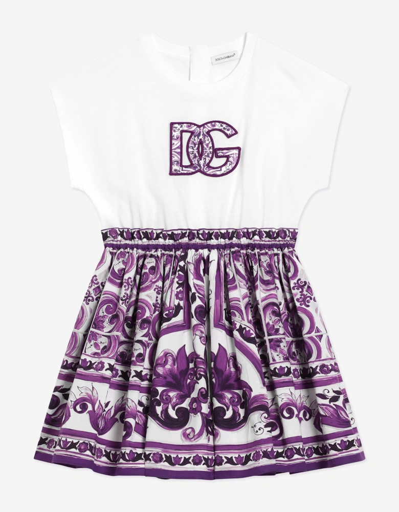 Girls Majolica Logo Dress in Purple