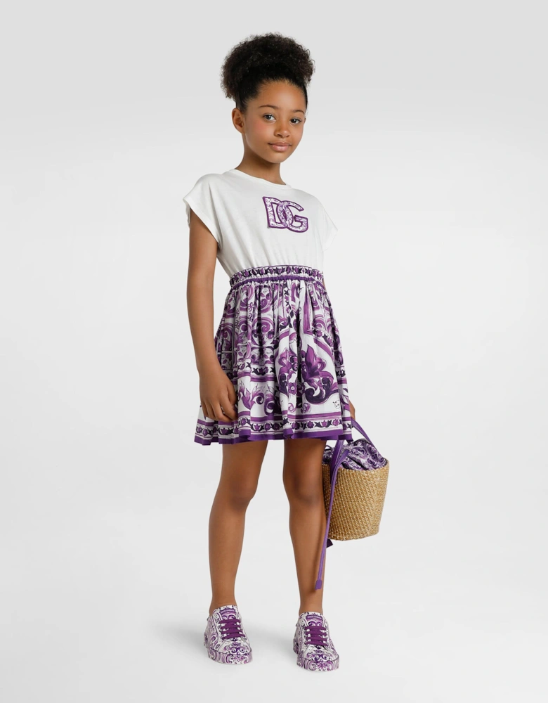 Girls Majolica Logo Dress in Purple