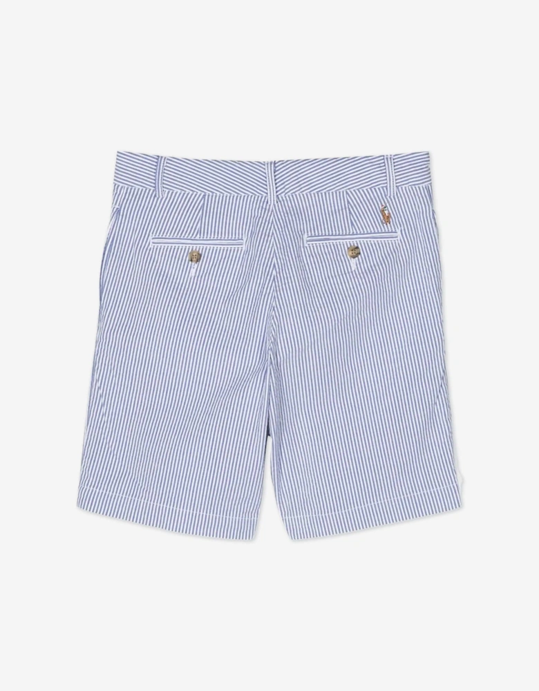 Boys Seersucker Preppy Shorts in Blue